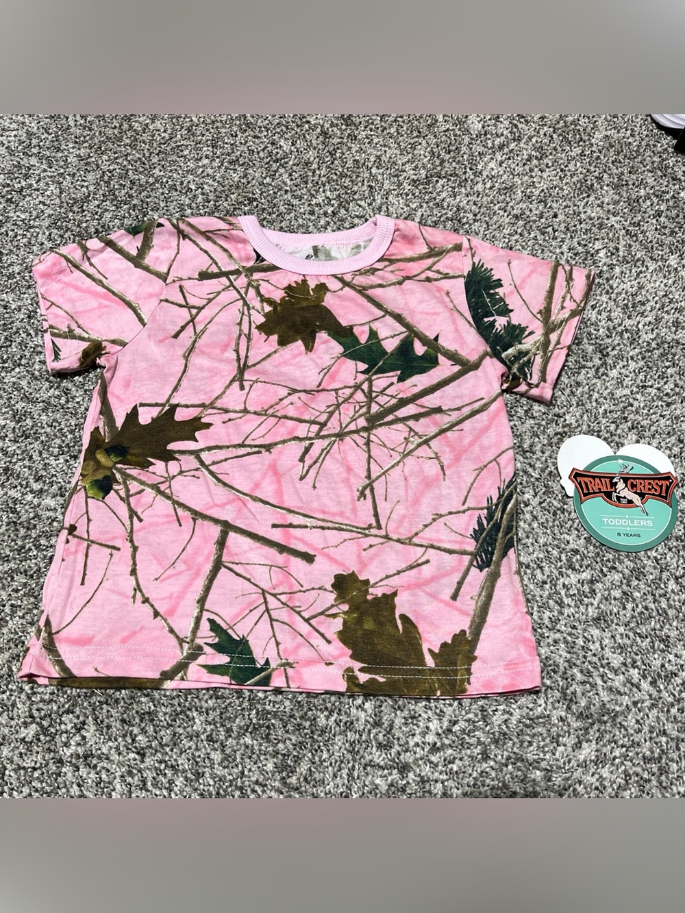 Trail Crest Pink Camo 5T Toddler Shirt, Short Sleeve Girls NWT